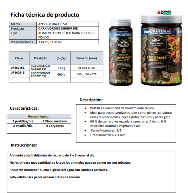Tableta Premium Carnivorus Shrimp 330 ml - Imagen 2