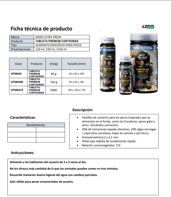 Tableta Premium Corydoras AZOO 120 ml - Imagen 2